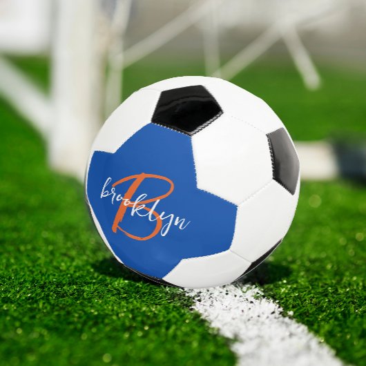 Kobaltblau Orange Weiß Schrift Monogramm Name Fußball