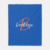 Kobaltblau Orange Weiß Skript Monogramm Name Fleecedecke (Vorderseite)