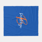 Kobaltblau Orange Weiß Skript Monogramm Name Fleecedecke (Vorderseite (Horizontal))