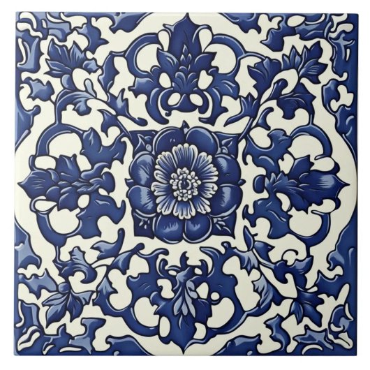 Kobaltblau und Elfenblumen-Scroll Fliese