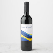 Kobaltblau und Zitronengelb Moderne Hochzeit Weinetikett (Vorderseite)