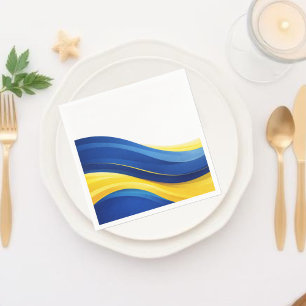 Kobaltblau und Zitronengelb Moderne Wellen Serviette