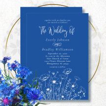 Kobaltblau Weiße Wilde Blumen Moderne Hochzeit