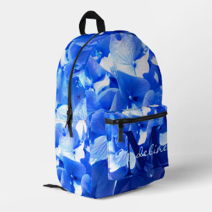 Kobaltblaue Blumen elegante blaue Kalligrafie  Bedruckter Rucksack