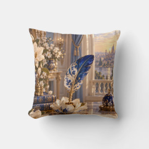 Kobaltblaue Florale Feder Ivory Magnolie Palast Sc Kissen