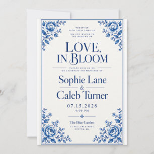 Kobaltblaue Florale Hochzeit Einladung