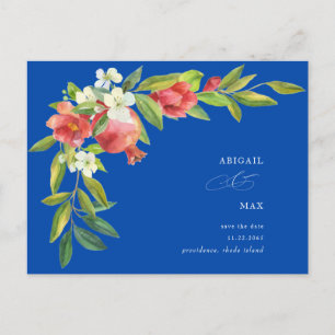 Kobaltblaue Granatapfel-Hochzeit - Save-the-Date  Postkarte