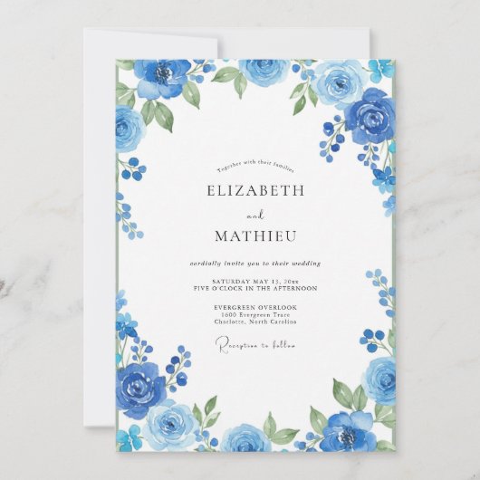 Kobaltblaue Hochzeit Einladung (Vorderseite)