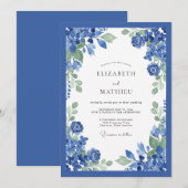 Kobaltblaue Hochzeitsblumen Einladung (Vorne/Hinten)