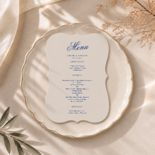 Kobaltblaue Kalligrafie-Die-Cut-Hochzeitsmenükarte Einladung