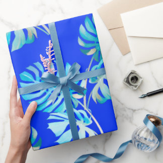 Kobaltblaue Monstera Brise Geschenkpapier