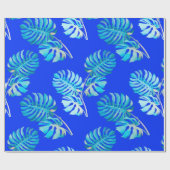 Kobaltblaue Monstera Brise Geschenkpapier (Flach)