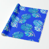Kobaltblaue Monstera Brise Geschenkpapier (Ungerollt)