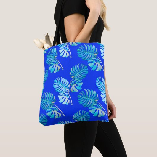 Kobaltblaue Monstera Brise Tasche (Von Nahem)
