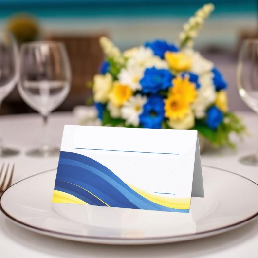 Kobaltblaue und gelbe Hochzeit Platzkarte