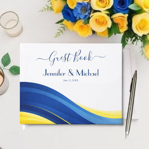 Kobaltblaue und gelbe moderne Hochzeit Gästebuch