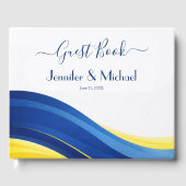 Kobaltblaue und gelbe moderne Hochzeit Gästebuch (Vorderseite)
