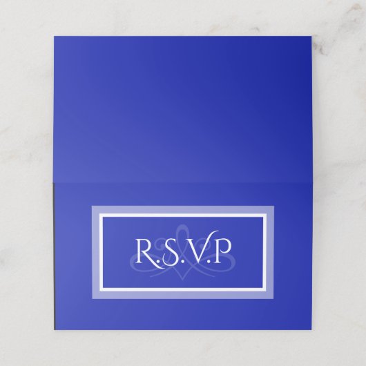 Kobaltblaue und weiße Damaskusmuster-Karte r.s.v.p Platzkarte (Außenseite Aufgefaltet)