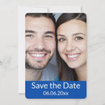 Kobaltblaue und weiße Foto-Save-the-Date-Karte