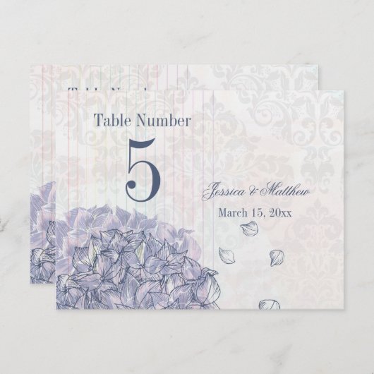Kobaltblauer Hydrangea Blume Hochzeit Tischnummer (Vorne/Hinten)