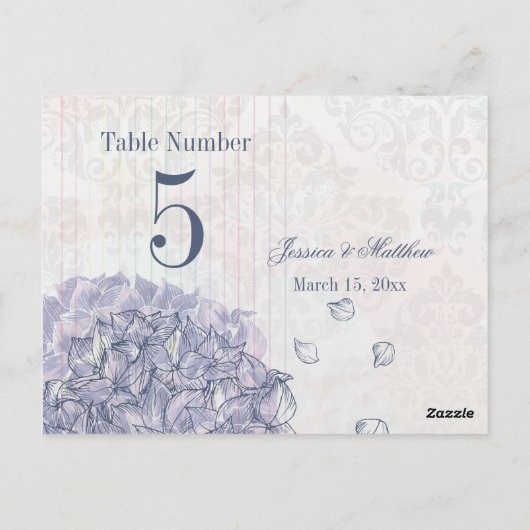 Kobaltblauer Hydrangea Blume Hochzeit Tischnummer (Rückseite)