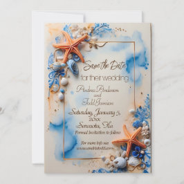 Kobaltblauer Strandhochzeit Save The Date