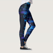 Kobaltblaues Cyber-Glitch-Matrix-Datenfluss Leggings (Rechts)