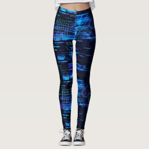 Kobaltblaues Cyber-Glitch-Matrix-Datenfluss Leggings