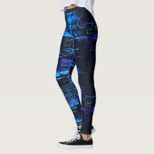 Kobaltblaues Cyber-Glitch-Matrix-Datenfluss Leggings (Links)