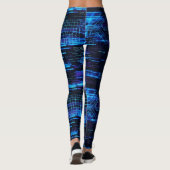 Kobaltblaues Cyber-Glitch-Matrix-Datenfluss Leggings (Rückseite)