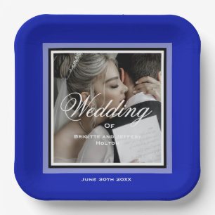 Kobaltblaues Hochzeitspaar anpassbar Pappteller