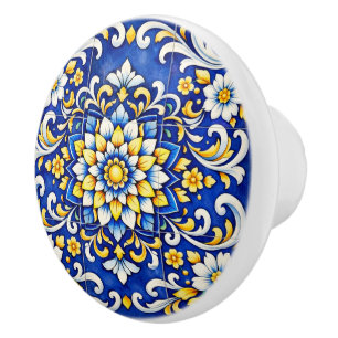 Kobaltblüten-Azulejo-Keramikgriff Keramikknauf