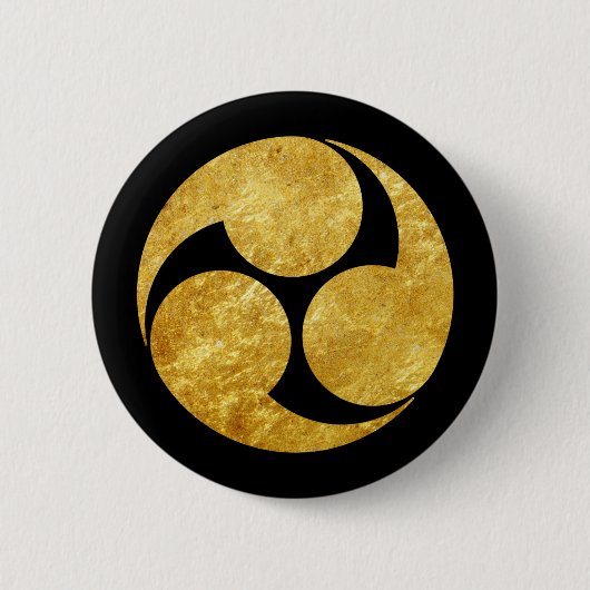Kobayakawa Mon Japanisches Imitat Gold auf schwarz Button (Vorderseite)