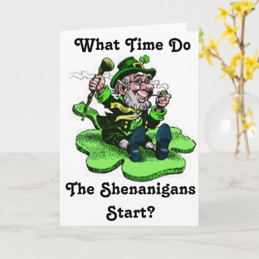 Kobold auf einem Kleeblatt Karte (Gelbe Blume)