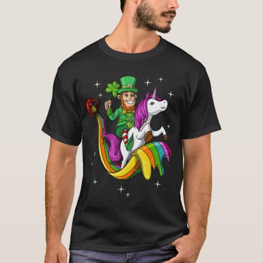 Kobold auf Einhorn Reitet St. Patrick T-Shirt (Vorderseite)