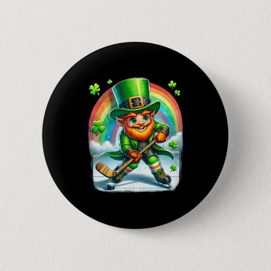Kobold beim Eishockeyspiel am St. Patrick's Day Button (Vorderseite)