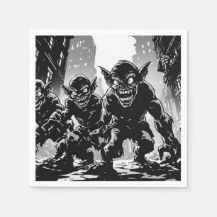 Kobold-Dämonen Verlassene Stadt BW Retro-Comic-Sti Serviette