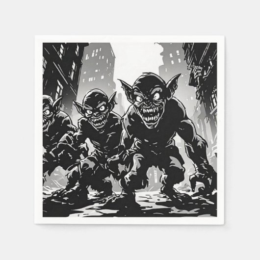 Kobold-Dämonen Verlassene Stadt BW Retro-Comic-Sti Serviette (Vorderseite)
