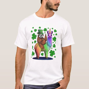 Kobold Faultier Reitet Lama Einhorn St. Patrick's T-Shirt