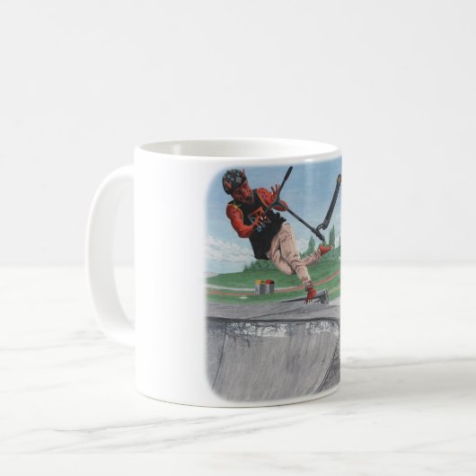 Kobold Kick Scooter Tricks Fantasy Art Kaffee Tass Kaffeetasse (Vorderseite Links)