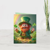 Kobold mit Kleeblättern und Goldmünzen Feiertagskarte (Rückseite)
