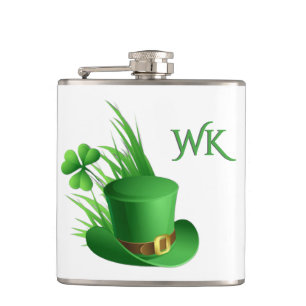 Kobold-Nelken-Hut im Gras-Monogramm  Flachmann