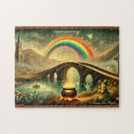 Kobold-Regenbogenbrücke Vintage-irische Szene Puzzle