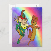 Kobold und Maus tanzen mit Regenbogen Postkarte (Vorne/Hinten)