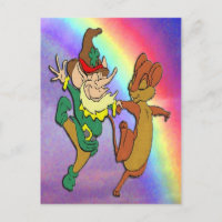 Kobold und Maus tanzen mit Regenbogen