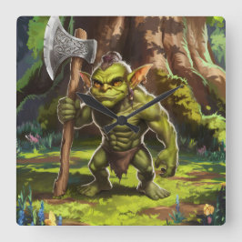 Kobold-Wächter des Waldes. Quadratische Wanduhr