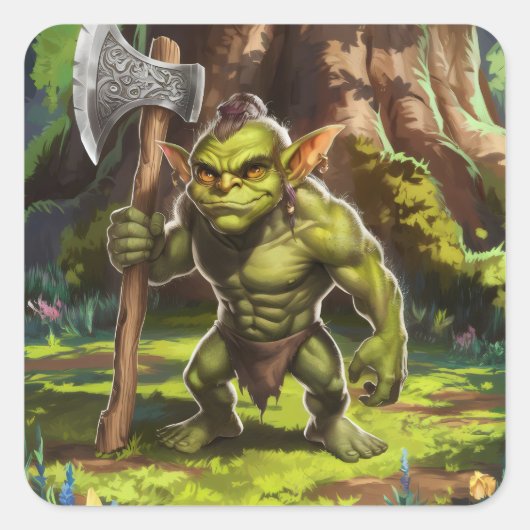 Kobold-Wächter des Waldes. Quadratischer Aufkleber (Vorderseite)