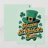 Koboldmütze & Kleeblätter Frohen St. Patrick's Day Postkarte (Vorne/Hinten)