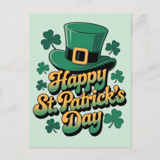 Koboldmütze & Kleeblätter Frohen St. Patrick's Day Postkarte (Vorderseite)