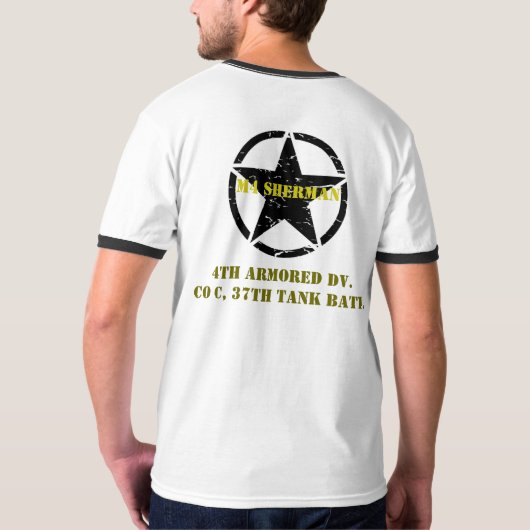 Kobra-König, WWII M4 Sherman Behältermalerei T-Shirt (Rückseite)